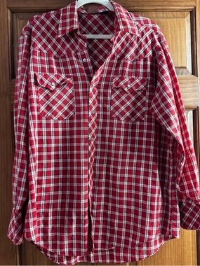Vintage Lariat Pearl Snap Shirt XL Red Plaid Long Sleeve Western Cowboy Rodeo